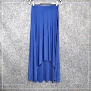 Chicos Maxi Skirt 0 Small Blue Slinky Stretchy Jersey Knit Hi Lo Elastic Waist